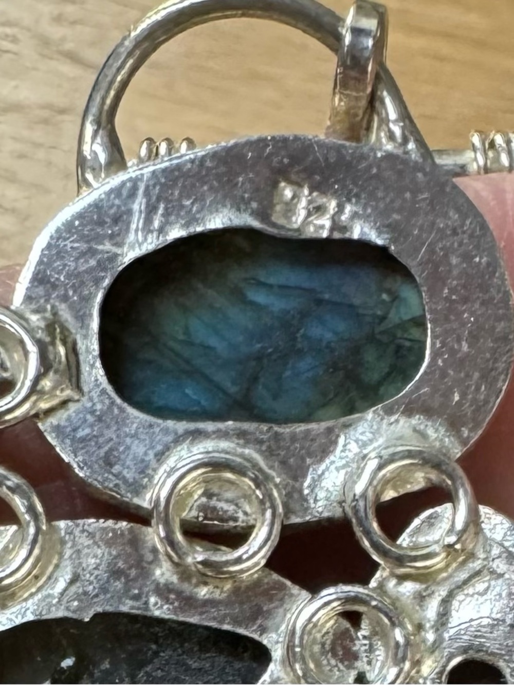 Sterling Silver Labradorite Bracelet & pendant w garnet & green diopside pendant - Picture 3 of 15